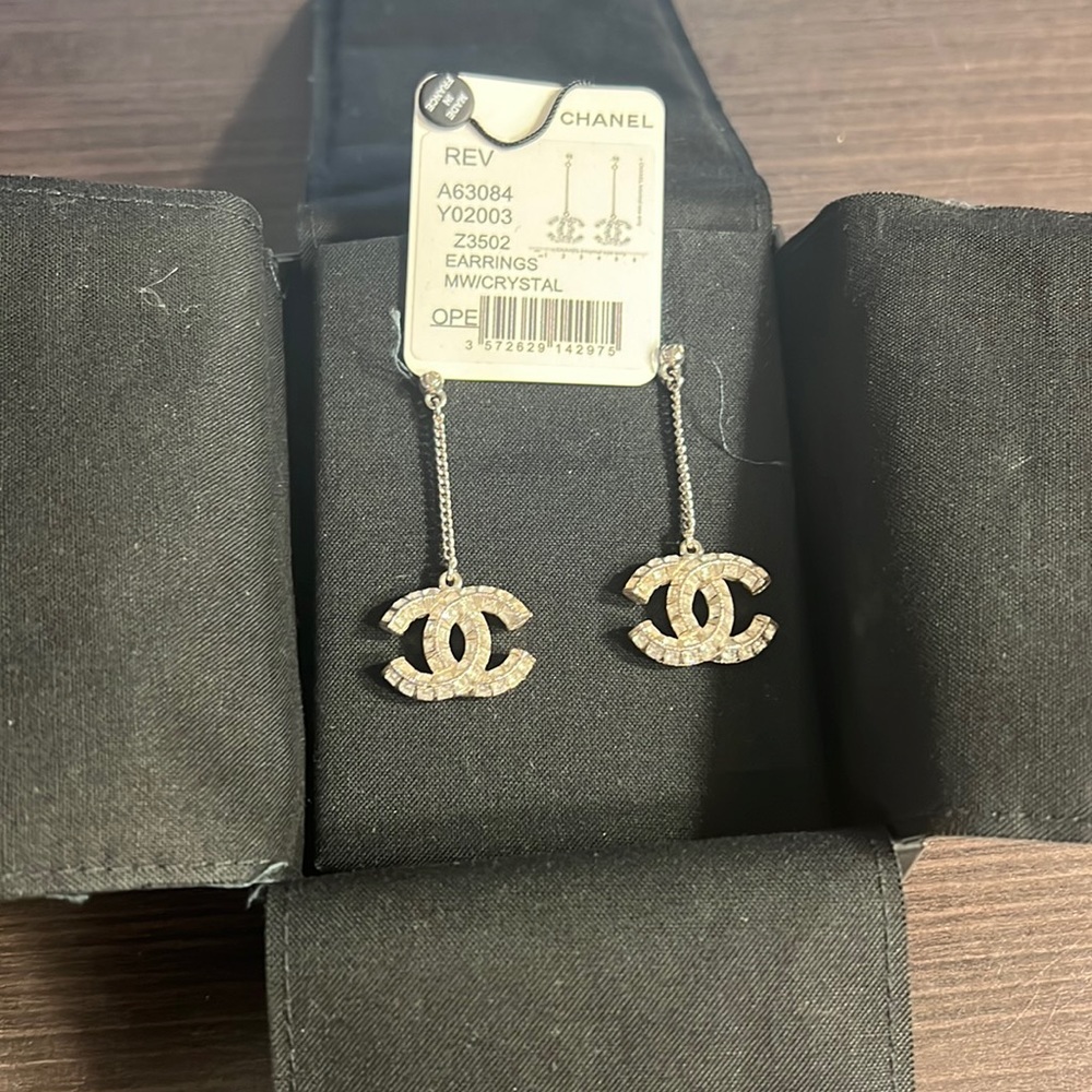 CHANEL Crystal CC Drop Earrings in Silver